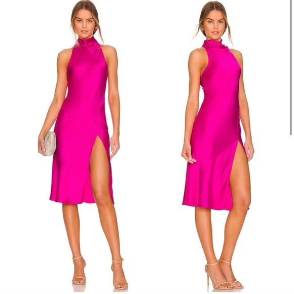 Amanda Uprichard Stanford Silk Midi Dress in Dark Hot Pink Size M New with Tags! - Picture 3 of 8